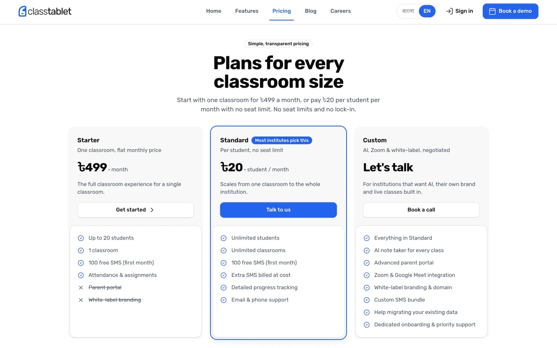 ClassTablet pricing plans