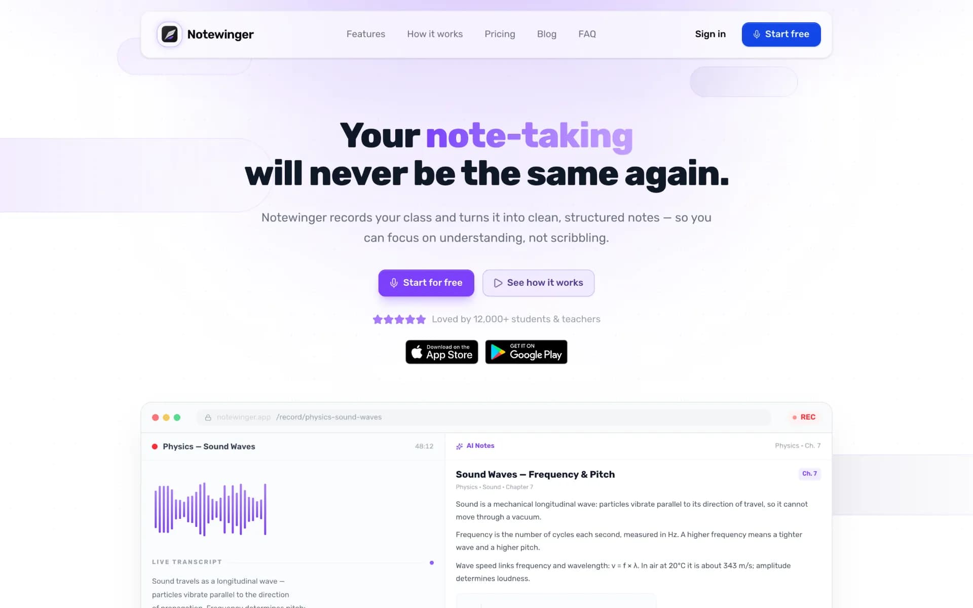 Notewinger home page in English