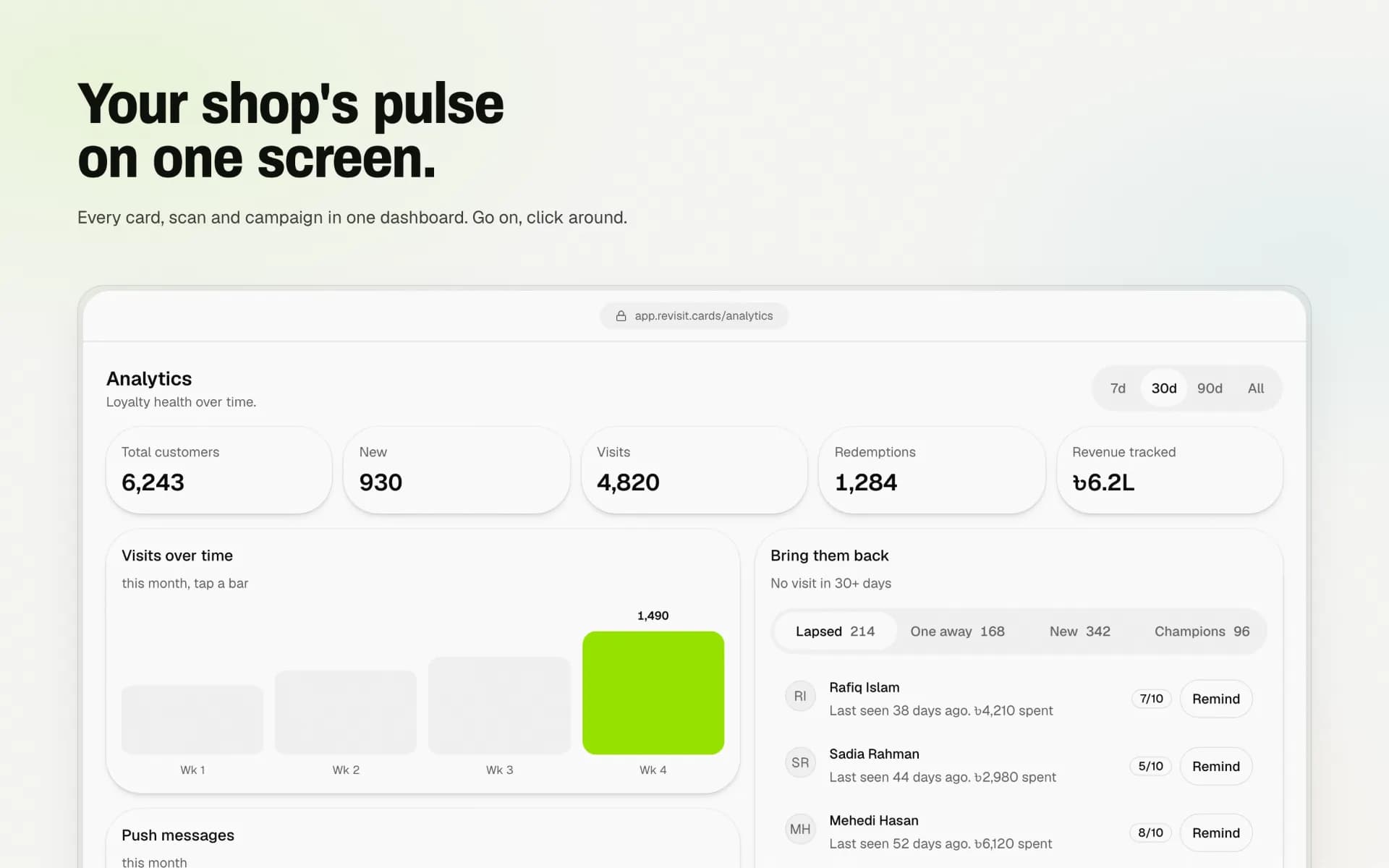 Interactive analytics demo on the landing page