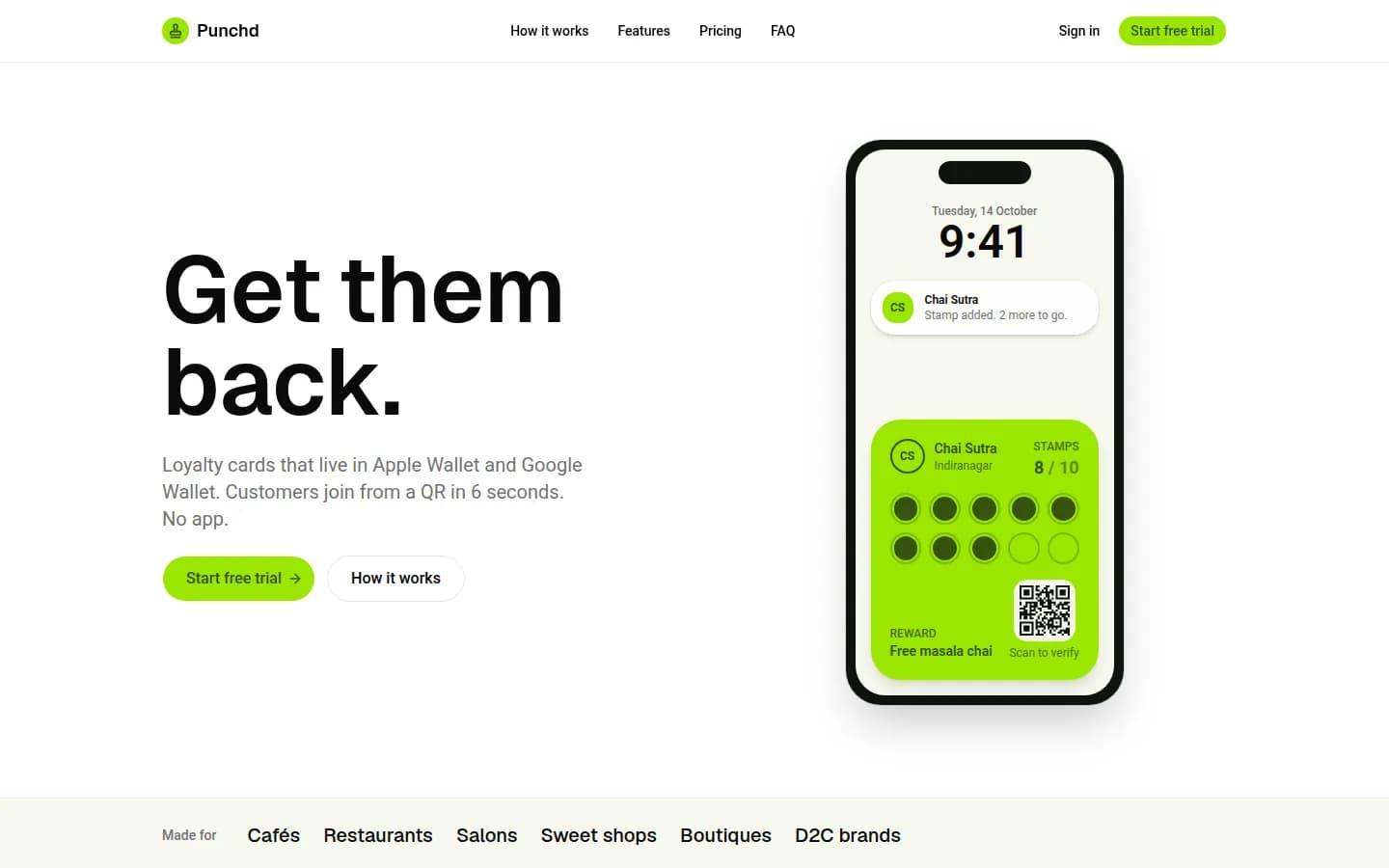 The first draft of the landing page under the name Punchd