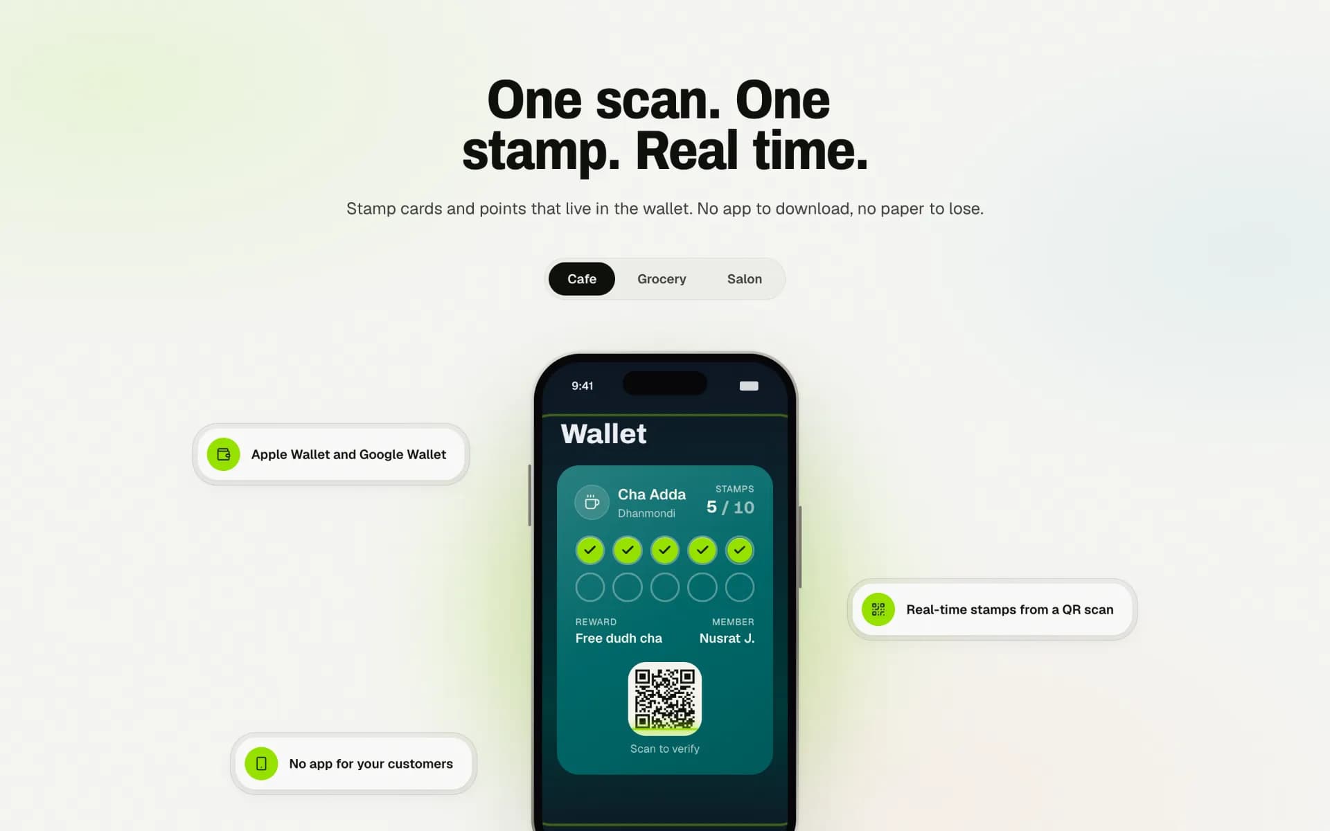 A Revisit stamp card inside the phone wallet